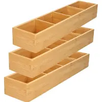 Gerimport 3x stuks make-up/pennen sorteer organizer 4-vaks bakje 44 x 10 x 6.5 cm bamboe - Make-up dozen
