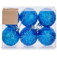 Krist+ kerstballen - 6x st - blauw glitter - kunststof - 6 cm - Kerstbal