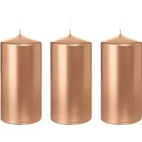Trend Candles 3x Rosegouden cilinderkaarsen/stompkaarsen 6x12 cm 40 branduren - Stompkaarsen