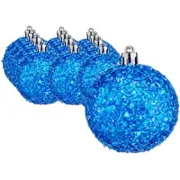 Krist+ Kerstballen - 12x st - blauw kobalt glitter - kunststof - 6 cm - Kerstbal