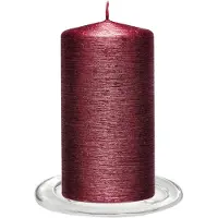 Enlightening Candles Trend Candles - Stompkaarsen met glazen onderzetters set van 2x stuks - donkerrood 7 x 13 cm - Stompkaarsen