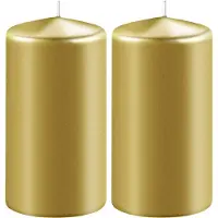 Enlightening Candles 2x Kaarsen metallic goud 6 x 15 cm 58 branduren sfeerkaarsen - Stompkaarsen