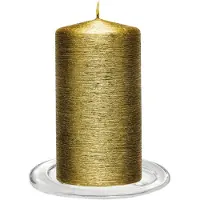Enlightening Candles Trend Candles - Stompkaarsen met glazen onderzetters set van 2x stuks - goud 7 x 13 cm - Stompkaarsen