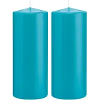 Trend Candles 2x Kaarsen turquoise blauw 8 x 20 cm 119 branduren sfeerkaarsen - Stompkaarsen