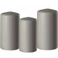 Enlightening Candles 3x stuks lichtgrijze stompkaarsen 10-12-15 cm - Stompkaarsen