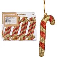 Krist+ 16x stuks kunststof kersthangers zuurstokken rood/goud 11 cm kerstornamenten - Kersthangers