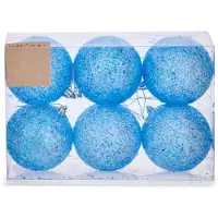 Krist+ kerstballen - 6x st - blauw glitter - kunststof - 8 cm - Kerstbal