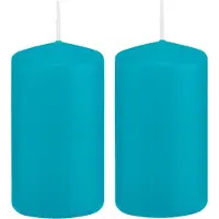 Trend Candles 2x Kaarsen turquoise blauw 5 x 10 cm 23 branduren sfeerkaarsen - Stompkaarsen