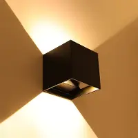 Velvalux LED Wandlamp - Up & Down - 6W - Warm Wit 3000K - Instelbare Stralingshoek - Kubus - Zwart - Voor Buiten en Binnen - Waterdicht IP65