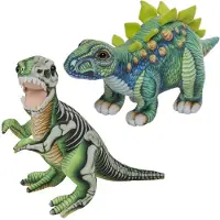 Nature Planet Speelgoed set van 2x pluche dino knuffels T-Rex en Stegosaurus van 30 cm - Knuffeldier