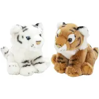 Nature Planet Zachte pluche knuffels 2x stuks - bruine en witte Tijger van 18 cm - Knuffeldier