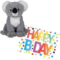 Nature Planet Pluche knuffel koala beer 19 cm met A5-size Happy Birthday wenskaart - Knuffeldier