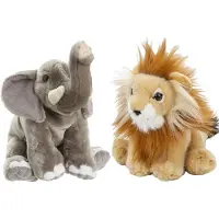 Nature Planet Zachte pluche knuffels 2x stuks - Leeuw en Olifant van 18 cm - Knuffeldier