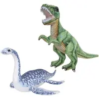 Nature Planet Speelgoed set van 2x pluche dino knuffels T-Rex en Plesiosaurus van 30 cm - Knuffeldier