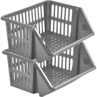 Whitefurze Mand/organizer - 2x - stapelbaar - grijs - 35 x 29 x 17 cm - Opbergmanden