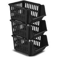 Whitefurze Manden/organisers - 6x stuks - stapelbaar - zwart - 23 x 21 x 13 cm - Opbergmanden