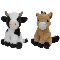 Nature Planet Pluche boerderijdieren knuffels Koe en Paard van 23 cm - Knuffel boederijdieren