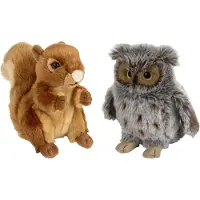 Nature Planet Bosdieren zachte pluche knuffels 2x stuks - Eekhoorn en Uil van 18 cm - Knuffeldier