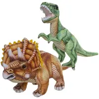 Nature Planet Speelgoed set van 2x pluche dino knuffels T-Rex en Triceratops van 30 cm - Knuffeldier