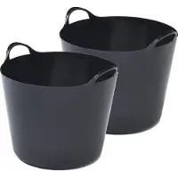 Whitefurze 2x stuks flexibele emmers - 26 liter - Kunststof - Zwart - 38 x 41 x 35 cm - Wasmanden