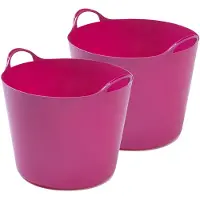 Whitefurze 2x stuks flexibele emmers - 26 liter - Kunststof - Roze - 38 x 41 x 35 cm - Wasmanden