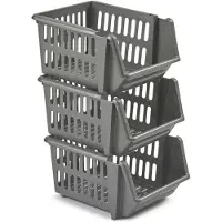 Whitefurze Manden/organisers - 6x stuks - stapelbaar - grijs - 23 x 21 x 13 cm - Opbergmanden