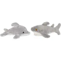 Ravensden Zeedieren serie zachte pluche knuffels 2x stuks - Dolfijn en Haai van 15 cm - Knuffel zeedieren