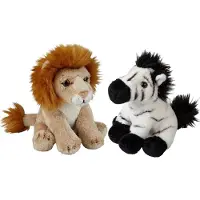 Ravensden Safari dieren serie pluche knuffels 2x stuks - Zebra en Leeuw van 15 cm - Knuffeldier
