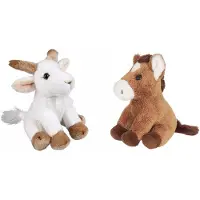 Ravensden Boerderij dieren zachte pluche knuffels 2x stuks - Geit en Paard van 15 cm - Knuffel boederijdieren