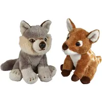 Ravensden Bosdieren zachte pluche knuffels 2x stuks - Hertje en Wolf van 15 cm - Knuffeldier