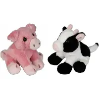 Ravensden Boerderij dieren zachte pluche knuffels 2x stuks - Varken en Koe van 15 cm - Knuffel boederijdieren