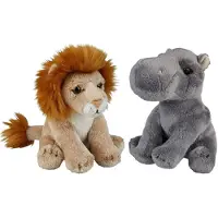 Ravensden Safari dieren serie pluche knuffels 2x stuks - Nijlpaard en Leeuw van 15 cm - Knuffeldier