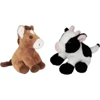 Ravensden Boerderij dieren zachte pluche knuffels 2x stuks - Paard en Koe van 15 cm - Knuffel boederijdieren