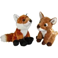 Ravensden Bosdieren zachte pluche knuffels 2x stuks - Vos en Hertje van 15 cm - Knuffel bosdieren