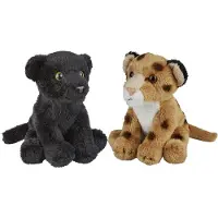 Ravensden Safari dieren serie pluche knuffels 2x stuks - Zwarte Panter en Luipaard van 15 cm - Knuffeldier