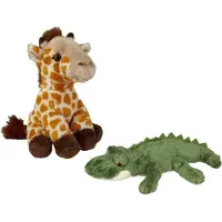 Ravensden Safari dieren serie pluche knuffels 2x stuks - Krokodil en Giraffe van 15 cm - Knuffeldier