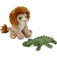 Ravensden Safari dieren serie pluche knuffels 2x stuks - Krokodil en Leeuw van 15 cm - Knuffeldier