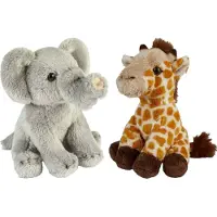 Ravensden Safari dieren serie pluche knuffels 2x stuks - Olifant en Giraffe van 15 cm - Knuffeldier