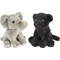Ravensden Safari dieren serie pluche knuffels 2x stuks - Olifant en Zwarte Panter van 15 cm - Knuffeldier