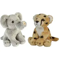 Ravensden Safari dieren serie pluche knuffels 2x stuks - Olifant en Cheetah van 15 cm - Knuffeldier