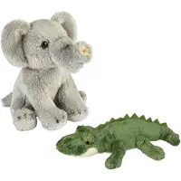 Ravensden Safari dieren serie pluche knuffels 2x stuks - Olifant en Krokodil van 15 cm - Knuffeldier