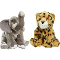 Nature Planet Zachte pluche knuffels 2x stuks - Cheetah en Olifant van 18 cm - Knuffeldier