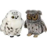Nature Planet Uilen vogels zachte pluche knuffels 2x stuks - Oehoe uil en Sneeuwuil van 18 cm - Vogel knuffels
