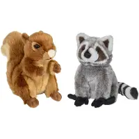 Nature Planet Bosdieren zachte pluche knuffels 2x stuks - Eekhoorn en Wasbeer van 18 cm - Knuffeldier