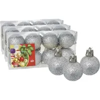 Gerimport 24x stuks kerstballen zilver glitters kunststof diameter 3 cm - Kerstboom versiering