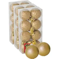 Gerimport 24x stuks kerstballen goud glitters kunststof diameter 3 cm - Kerstboom versiering