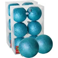 Gerimport 12x stuks kerstballen ijsblauw glitters kunststof diameter 8 cm - Kerstboom versiering