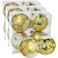 Gerimport 12x stuks gedecoreerde kerstballen goud kunststof diameter 8 cm - Kerstboom versiering