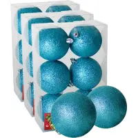 Gerimport 18x stuks kerstballen ijsblauw glitters kunststof diameter 8 cm - Kerstboom versiering