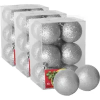 Gerimport 36x stuks kerstballen zilver glitters kunststof diameter 6 cm - Kerstboom versiering
